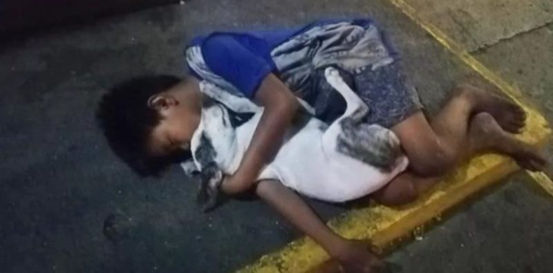 La foto que duele: un chico de la calle duerme abrazado a su perro