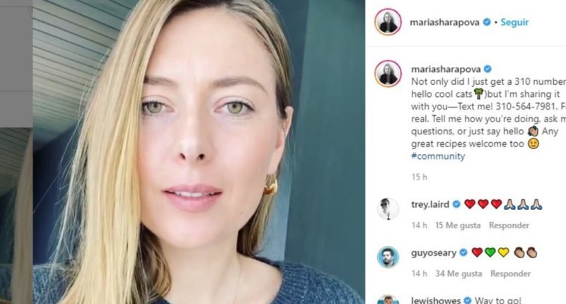 Coronavirus. Sharapova hizo público su número de celular y pide que le escriban
