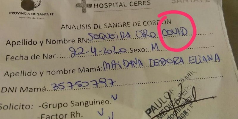 A un bebé santafesino le pusieron Covid de segundo nombre