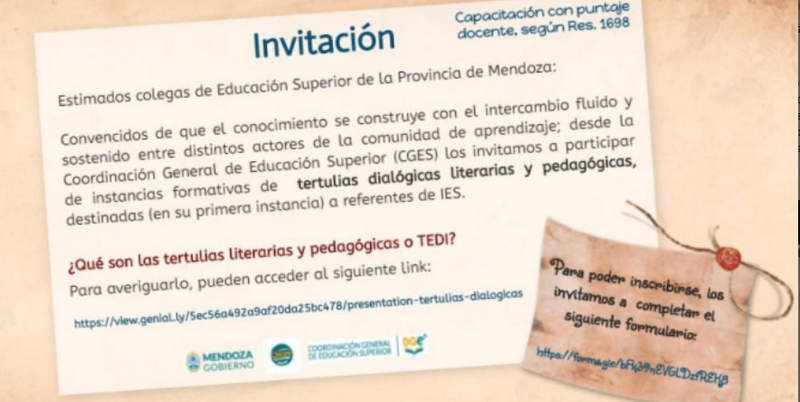 La Coordinación General de Educación Superior convoca a participar de las TEDI Mendoza