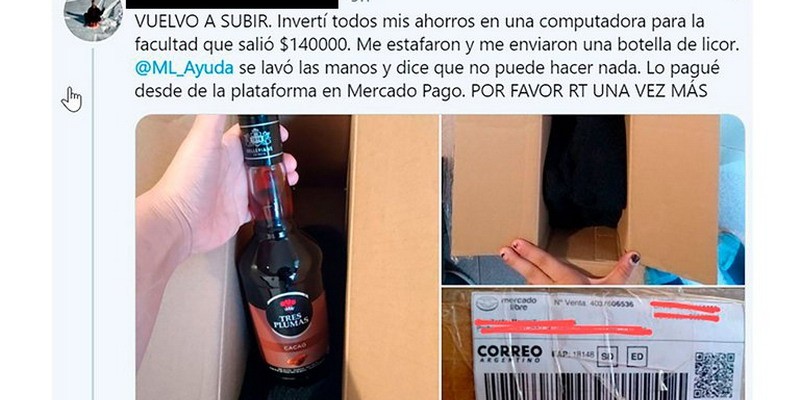 Una estudiante pidió una laptop Mac de $140 mil por Mercado Libre y le llegó una botella de licor