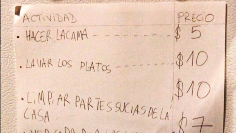 Una nena se avivó: armó un tarifario para las tareas hogareñas