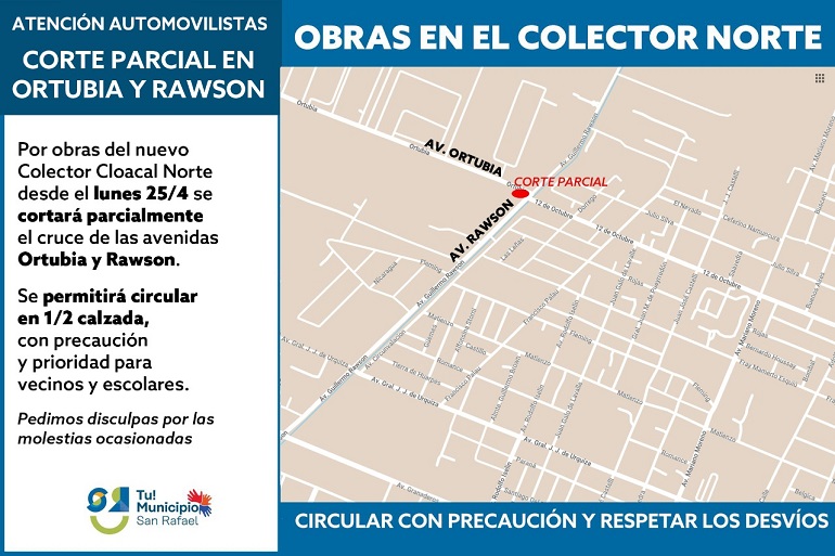 Colector Norte Corte parcial de Av. Rawson y Ortibia