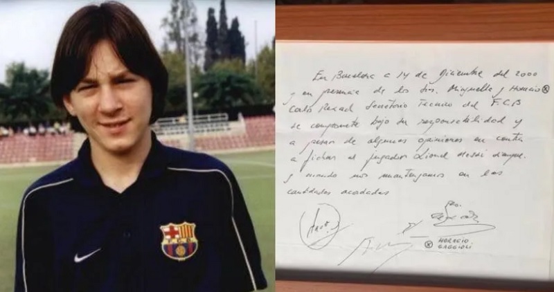 Subastan la histórica servilleta en la que Messi firmó su primer contrato con Barcelona