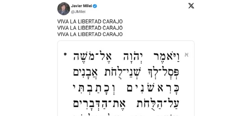 Milei hizo otro posteo bíblico en hebreo; ¿anticipo de un anuncio que hará en el Congreso?