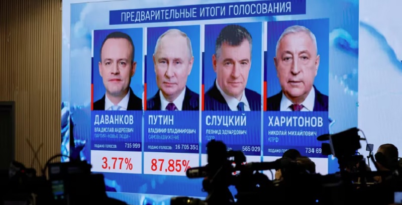 Farsa electoral en Rusia: el Kremlin anunció que Putin ganó las presidenciales con más del 87% de los votos