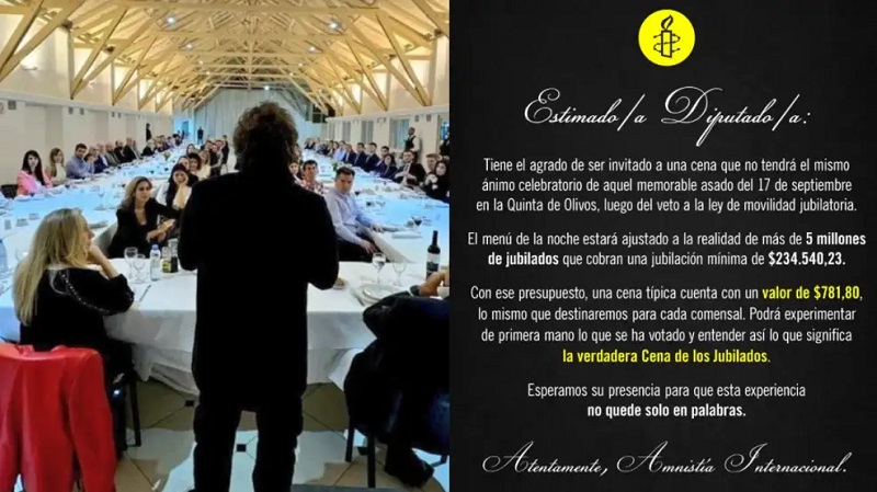 Amnistía Internacional invitó a los «87 héroes» de Milei a una cena de $781,80: «¿Vendrán?»