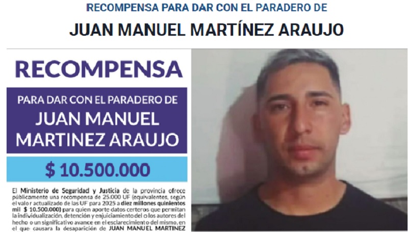 Recompensa para dar con el paradero de Juan Manuel Martínez Araujo