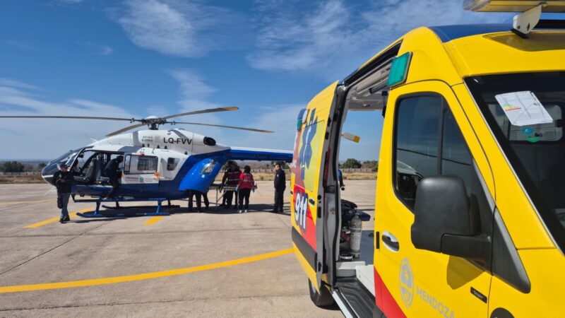 Trasladaron en el Halcón III a un hombre con graves quemaduras desde San Rafael