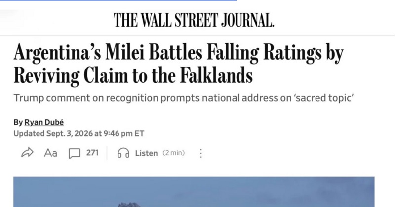 Wall Street Journal dice que Milei apeló a la causa Malvinas por su caída en las encuestas